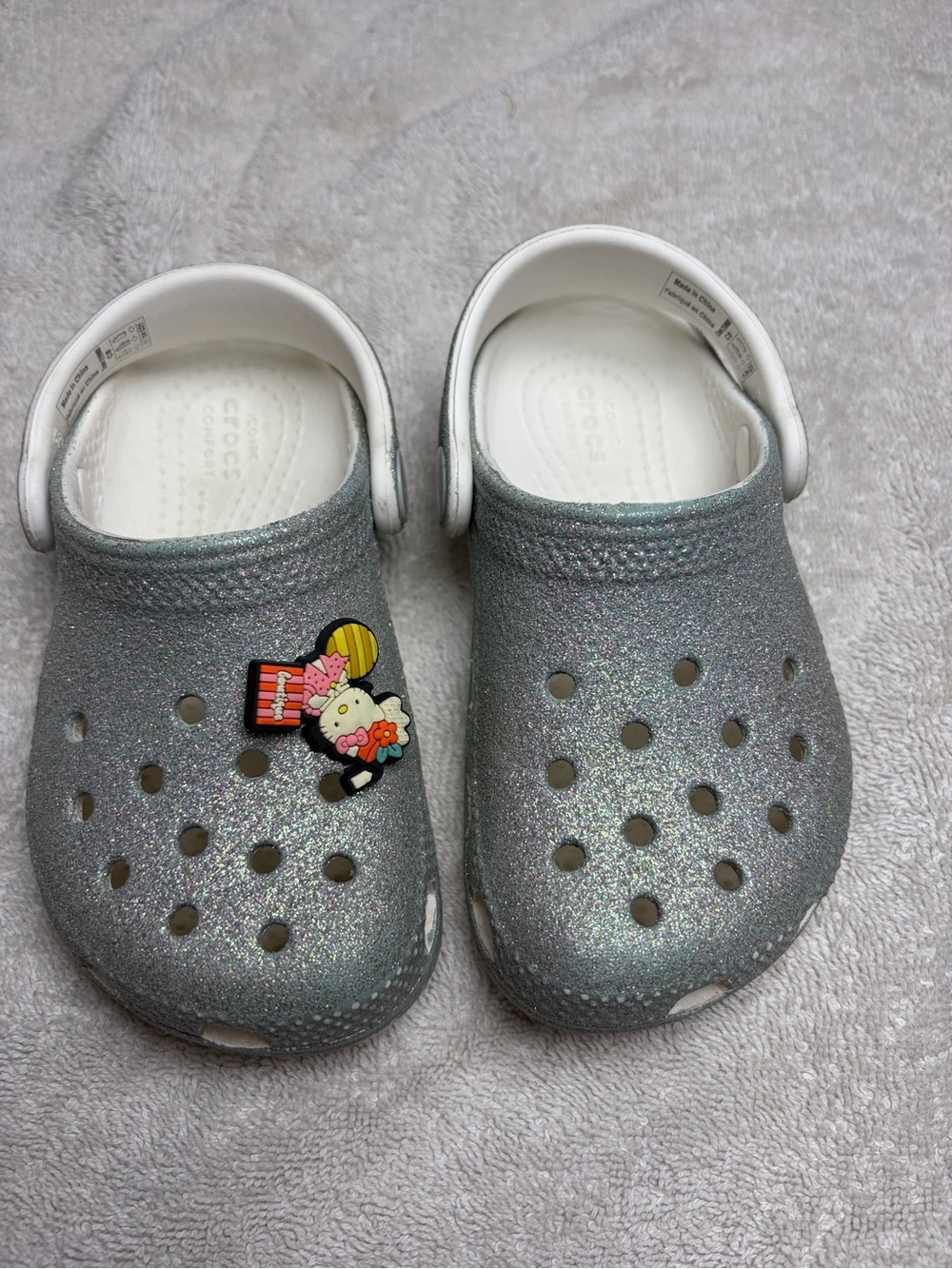 CROCS Kids Glitter Clogs in Silver Sparkle